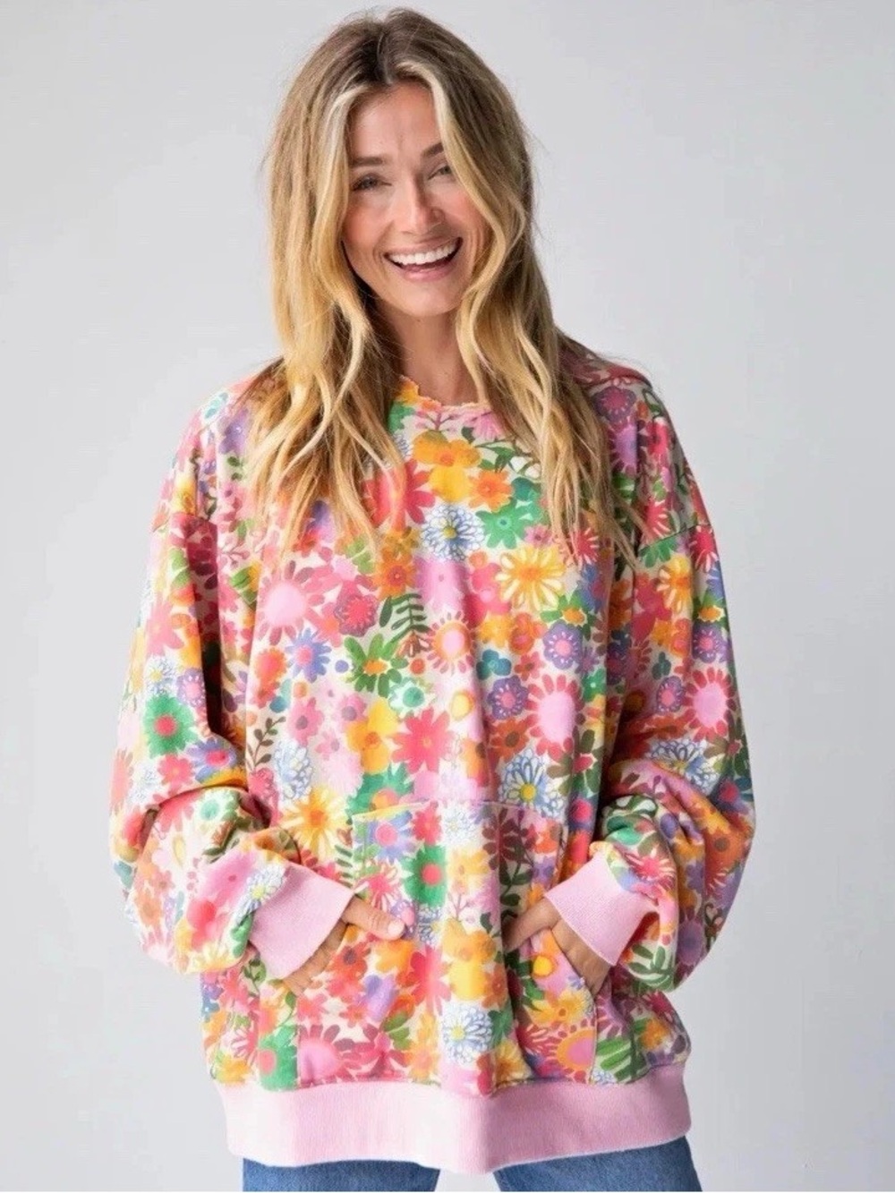 Natural Life Oversized Floral Flower Hoodie Rainbow colorful Lounge Cozy